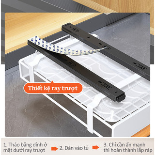 Gslife Kệ Để Đồ Tủ Bếp Đa Năng, Kệ Bát Đĩa Có Ray Trượt,Sơn Tĩnh Điện