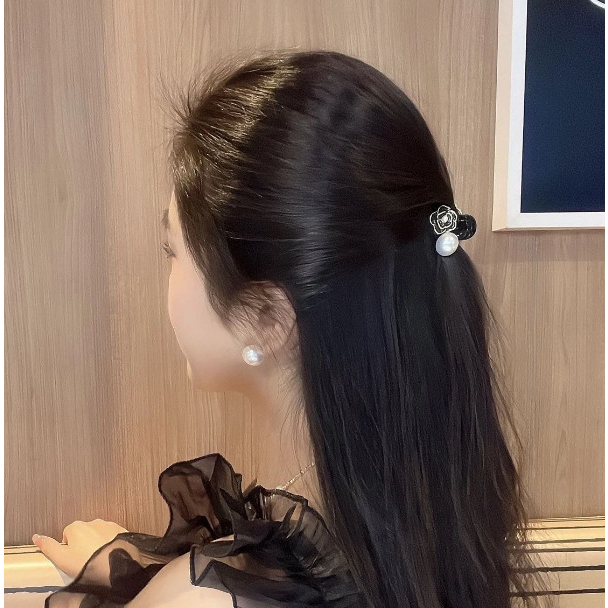 Set 2 Kẹp Tóc Mái Càng Cua Mini Đính Hoa Trà Phối Hạt Xinh Xắn Phong Cách Hàn Quốc Phụ Kiện Tóc Nữ