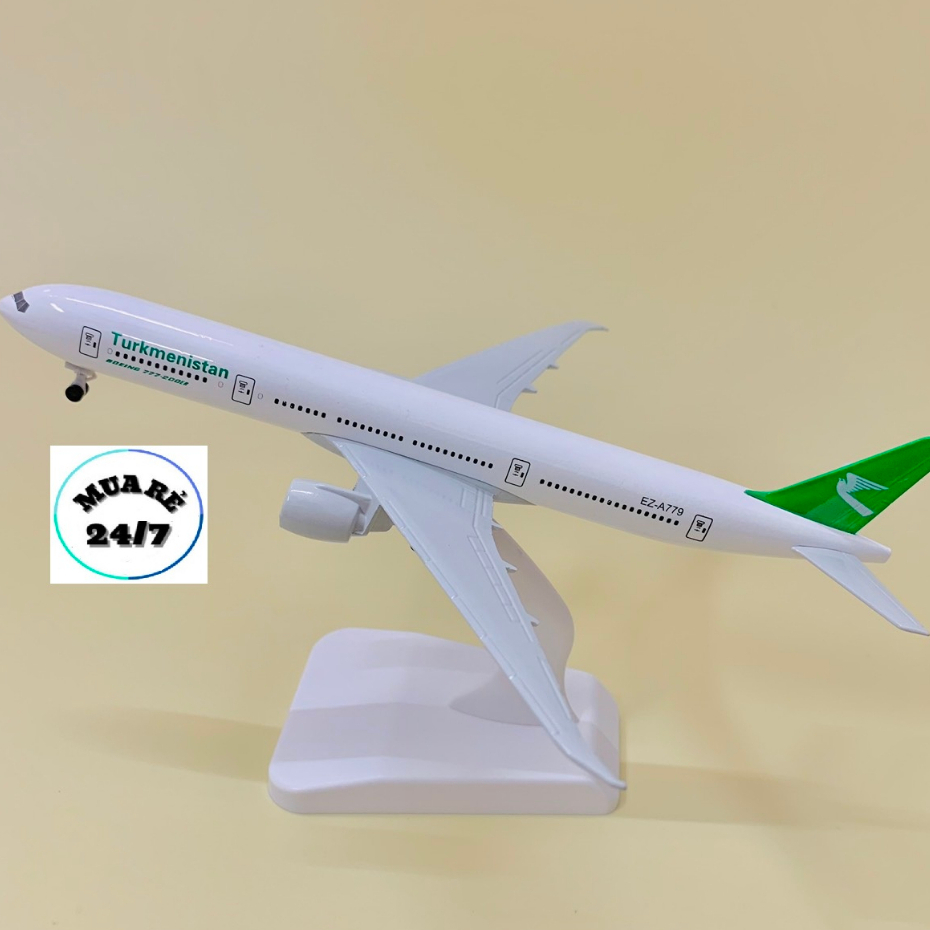 MÔ HÌNH MÁY BAY TURKMENISTAN B777 KIM LOẠI CAO CẤP CÓ BÁNH XE + CHÂN ĐẾ TRƯNG BÀY