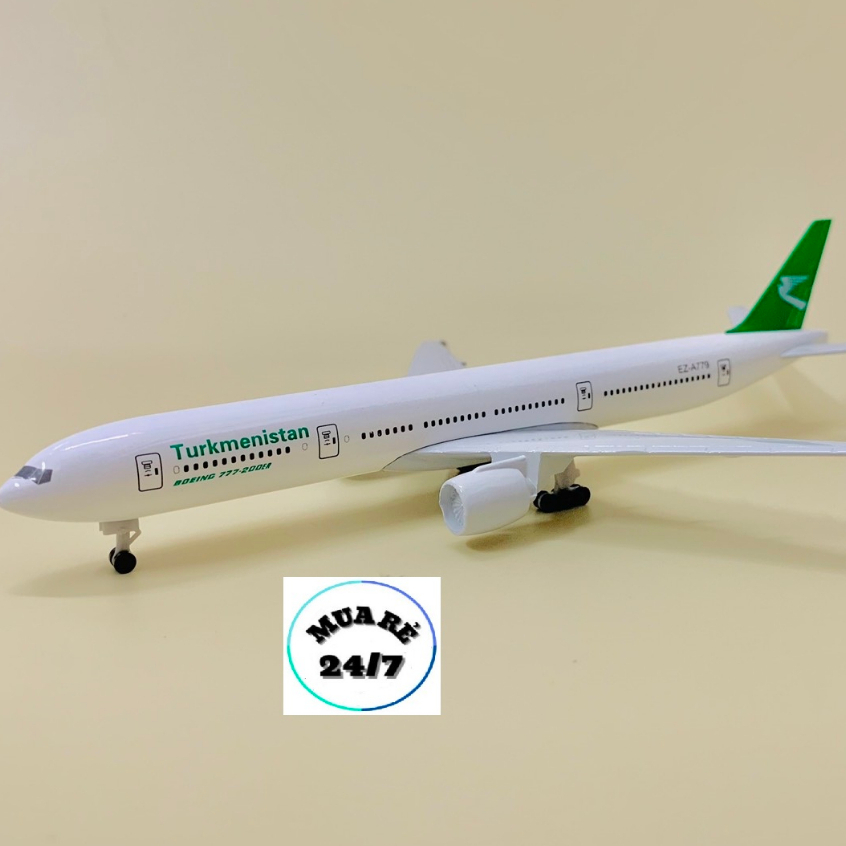 MÔ HÌNH MÁY BAY TURKMENISTAN B777 KIM LOẠI CAO CẤP CÓ BÁNH XE + CHÂN ĐẾ TRƯNG BÀY