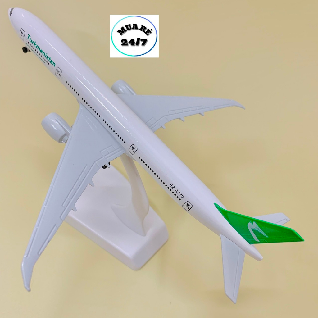 MÔ HÌNH MÁY BAY TURKMENISTAN B777 KIM LOẠI CAO CẤP CÓ BÁNH XE + CHÂN ĐẾ TRƯNG BÀY