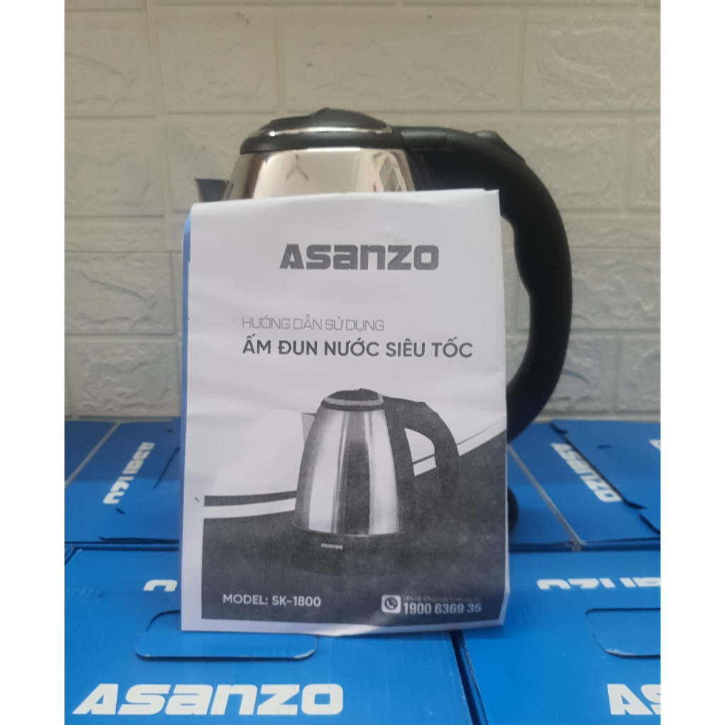 Ấm Đun Siêu Tốc Inox 1.8 lít SK-1800 Asanzo, Công Suất 1500W Đun Sôi Nhanh, Hàng chính hãng