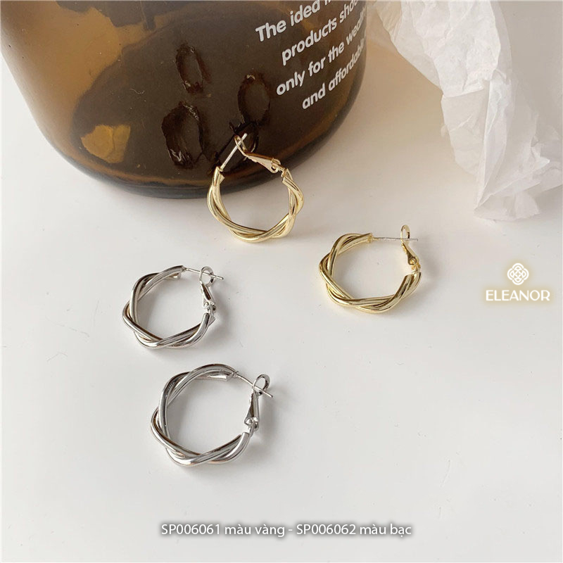 Bông tai nữ chuôi bạc 925 Eleanor Accessories viền xoắn basic phụ kiện trang sức khuyên tai 6061
