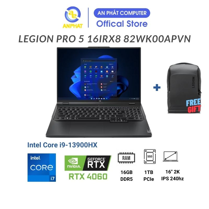 Laptop Lenovo Legion Pro 5 16IRX8 82WK00APVN (Intel Core i9-13900HX | RTX 4060 8GB | 16 inch WQXGA)