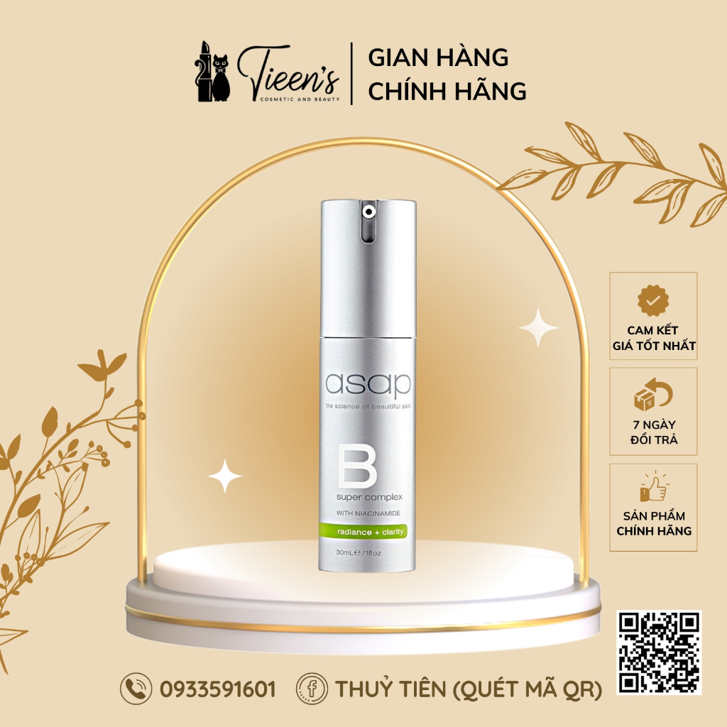 Serum trắng da, giảm mụn, chống lão hoá ASAP Super B Complex With Niacinamide 30ml Tieen