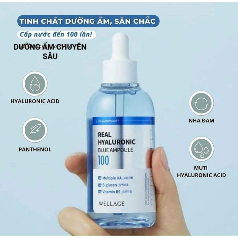 Serum WELLAGE HA B5 Dưỡng Ẩm Căng Bóng Da Real Hyaluronic Blue 100 Aampoule  75ml | Shopee Việt Nam