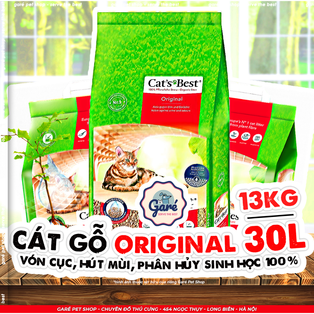 BAO 30L Cát gỗ hữu cơ Original Cat's Best vón cục cho Mèo hàng Đức tiết