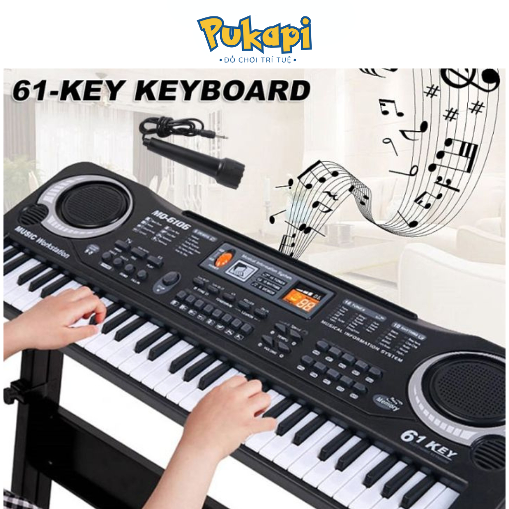 Đàn Piano Điện Tử Keyboard 61 Phím Kèm Mic+ Dây Cáp Sạc, Đàn Organ Cho ...