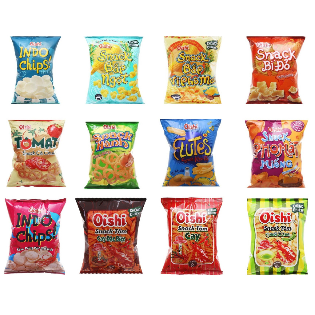 Bánh snack Oishi túi 10 gói 12g/32g đầy đủ hương vị | Shopee Việt Nam