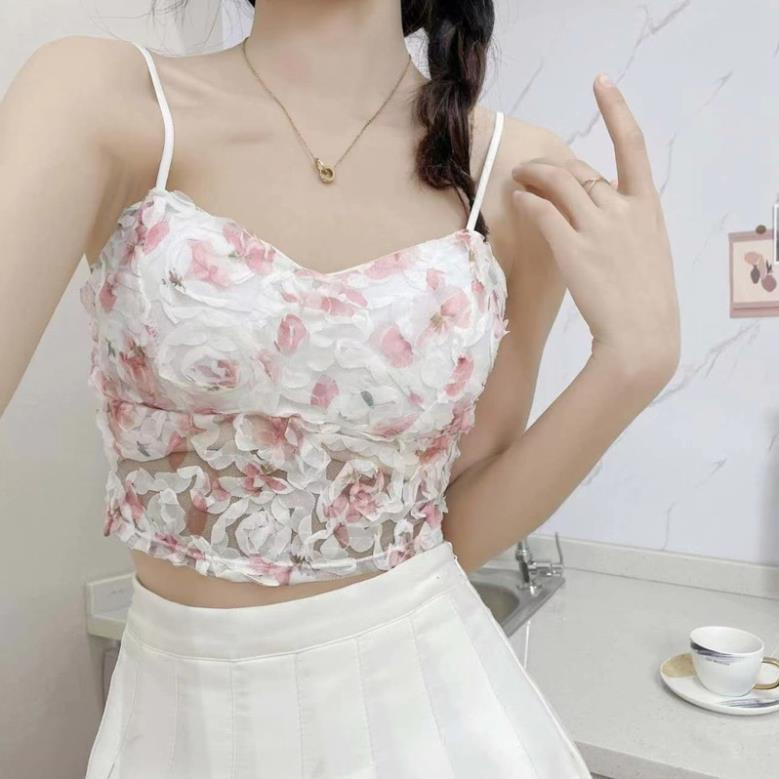 Áo bra 2 dây nữ hoa 3D Áo ngực kèm mút mỏng xinh xăn 7697