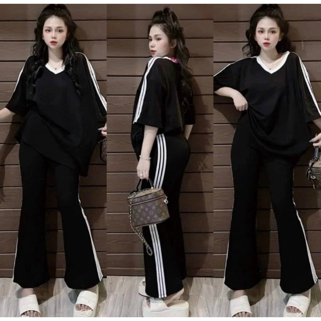 Set Bộ Nữ Xinh Quần Ống Loe Áo Tay Ngắn Xẻ Tà ESHOP Đồ Mặc Nhà Thể Thao Đẹp BL79 Đồ Bộ Nữ Thiết Kế