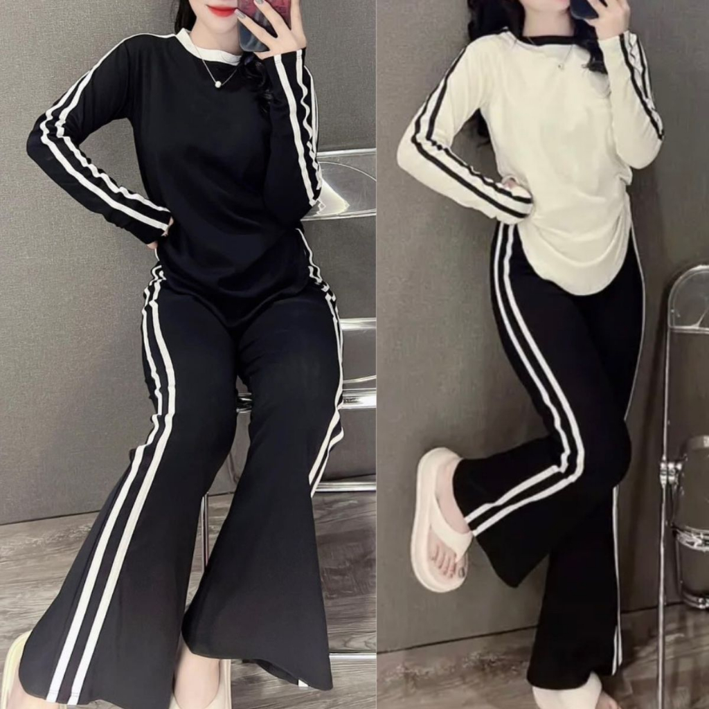 Set Bộ Nữ Xinh Quần Ống Loe Áo Tay Ngắn Xẻ Tà ESHOP Đồ Mặc Nhà Thể Thao Đẹp BL79 Đồ Bộ Nữ Thiết Kế