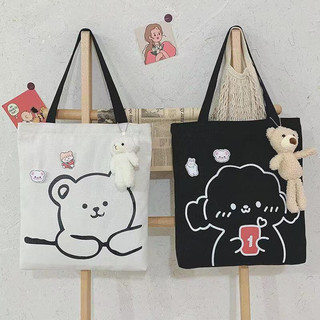 Túi Vải Canvas Trắng Đen Túi Tote Hoạt Hình Dạo Phố Dễ Thương MEILI STORE