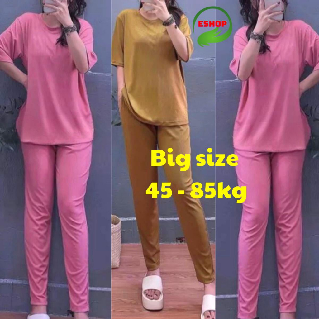 Set Đồ Nữ Sang Chảnh Bigszie Thun Gân Lạnh ESHOP Set Đồ Nữ Mặc Nhà Đi Chơi Ngủ Đẹp Dễ Thương Quần Dài GL68 Thời Trang
