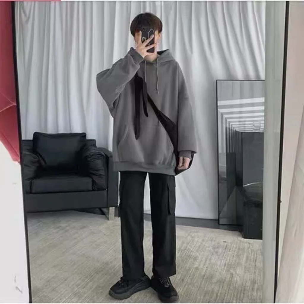 Áo khoác Hoodie Nam, Hoodie Trơn Basic Unisex Nỉ From Rộng Màu Đen, Xanh,Xám - unisex L1