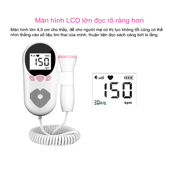 Yunos Doppler máy đo nhịp tim thai máy đo tim thai tại nhà với hình LCD cho phụ nữ mang thai – 7