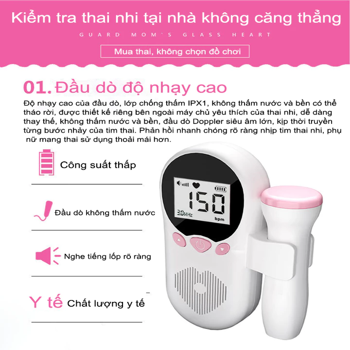 Yunos Doppler máy đo nhịp tim thai máy đo tim thai tại nhà với hình LCD cho phụ nữ mang thai – 5