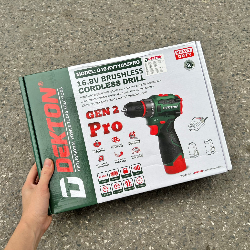 Máy Khoan Đầu Cặp 10MM Dekton D16 - KVT1055PRO / Motor Brushless / Lực Siết 55Nm