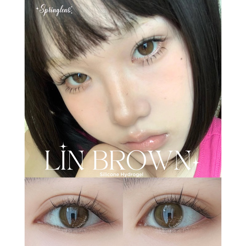 Lens Silicone Hydrogel LIN BROWN nâu hổ phách vàng vỉ 6 tháng không giãn @spring.lens
