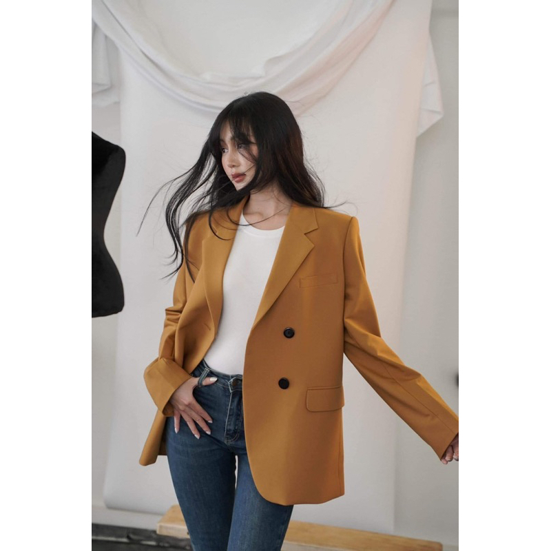 Áo blazer nữ [MAY THEO SỐ ĐO] - áo khoác vest - chất liệu cao cấp, 2 lớp-lót lụa, VÀNG THU  - Tiệm may Diluclothing