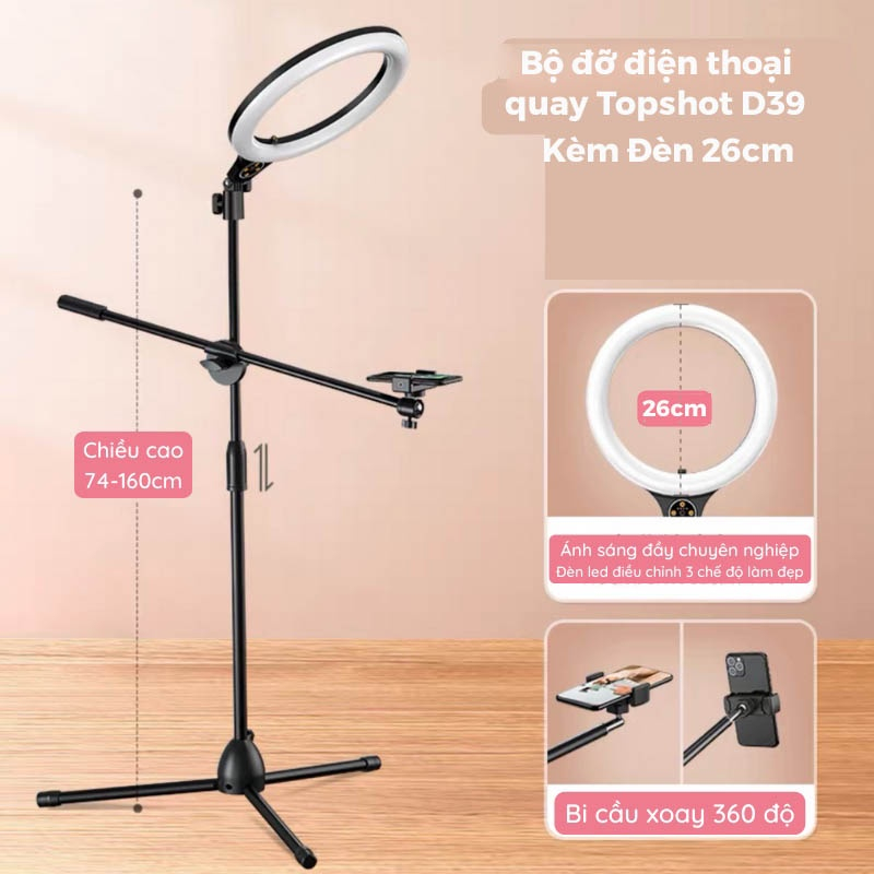 Bộ Giá Đỡ LiveStream D39 Kèm Đèn - Chắc Chắn - Xoay Linh Hoạt - Chính Hãng HD Design