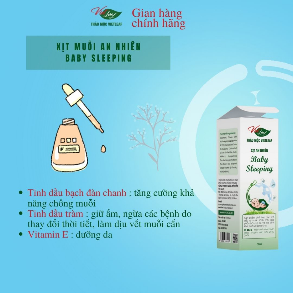 Xịt muỗi Thảo mộc Vietleaf An Nhiên Baby Sleeping 50ml VIETLEAF-XM50