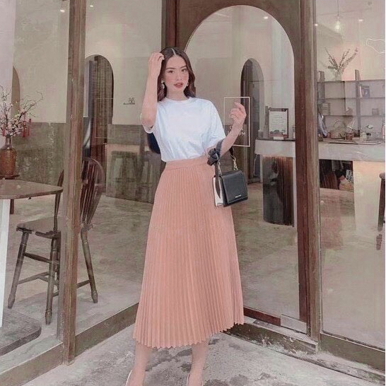 Chân Váy Dài BIGSIZE Midi Xòe Xếp Ly Lưng Cao Dáng Chữ A Công Sở,Chân Váy Xếp Ly Dài chất tuyết mưa Che Bụng MÃ CV12