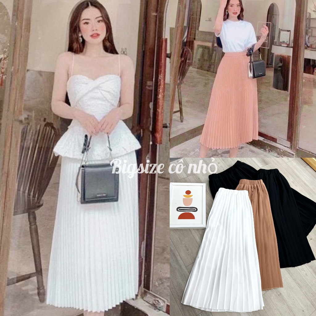 Chân Váy Dài BIGSIZE Midi Xòe Xếp Ly Lưng Cao Dáng Chữ A Công Sở,Chân Váy Xếp Ly Dài chất tuyết mưa Che Bụng MÃ CV12