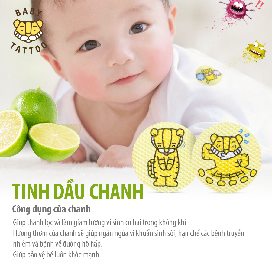 BABY TATTOO Miếng Dán Chống Muỗi, Côn Trùng Cho Trẻ Em Từ Thiên Nhiên Hương Thảo Dược Nhẹ Nhàng 1 hộp 24 miếng
