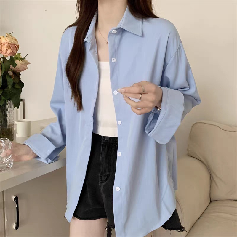 Áo Sơ Mi Dài Tay Màu Trendy Bigsize Nữ,Sơ Mi Form Rộng Che Mông Chất