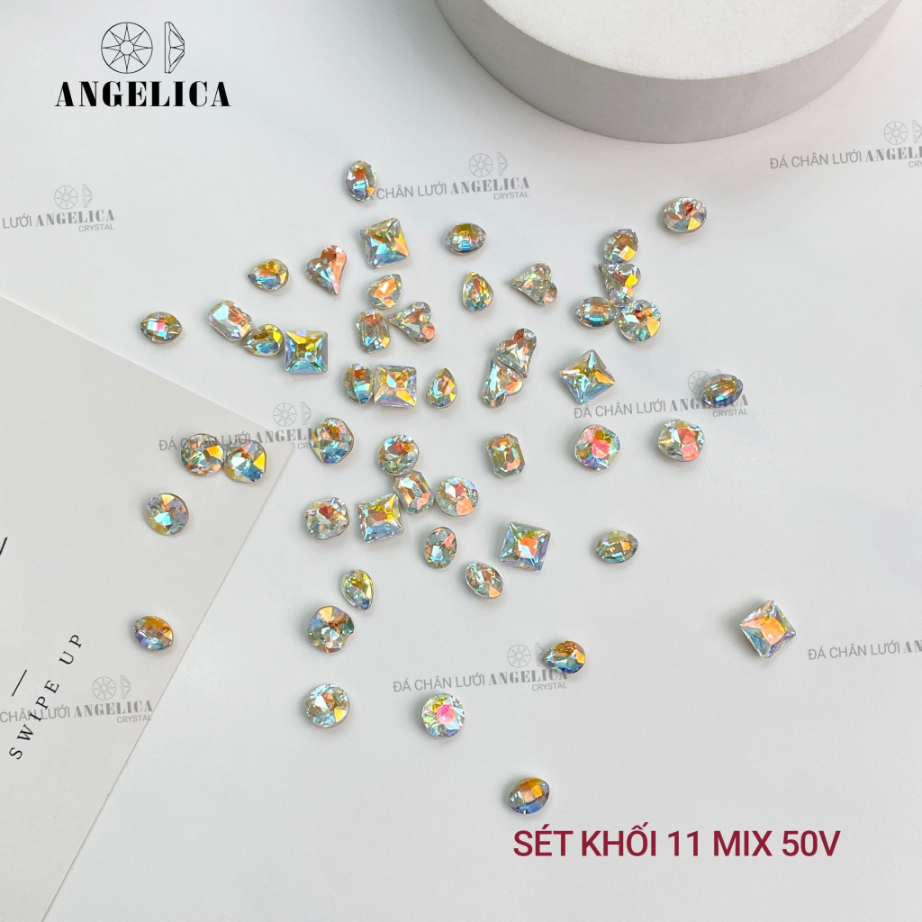 Set mix đá khối thủy tinh nail chân vàng trang trí móng ANGELICA SDK50 SKMN
