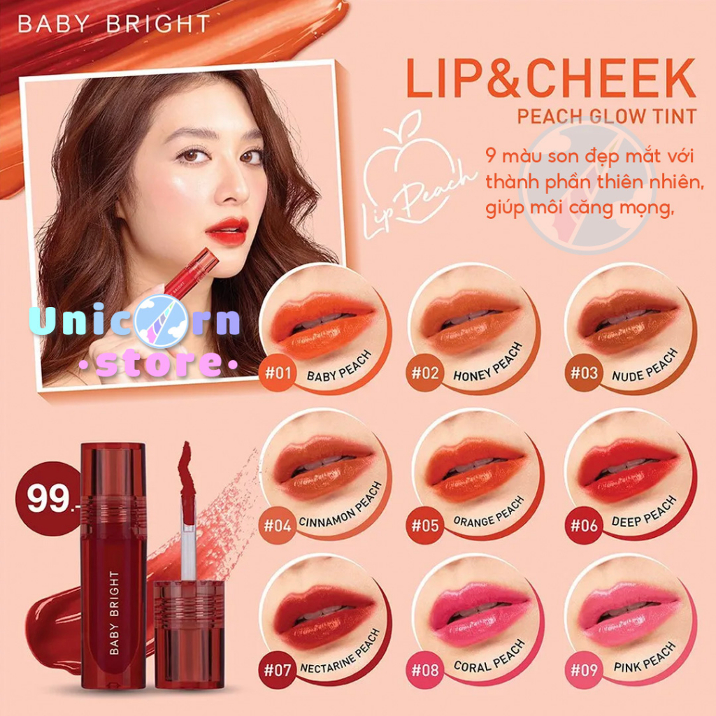 Son Kem Lì Dưỡng Môi Baby Bright Lip & Cheek Peach Glow Tint 2.4g