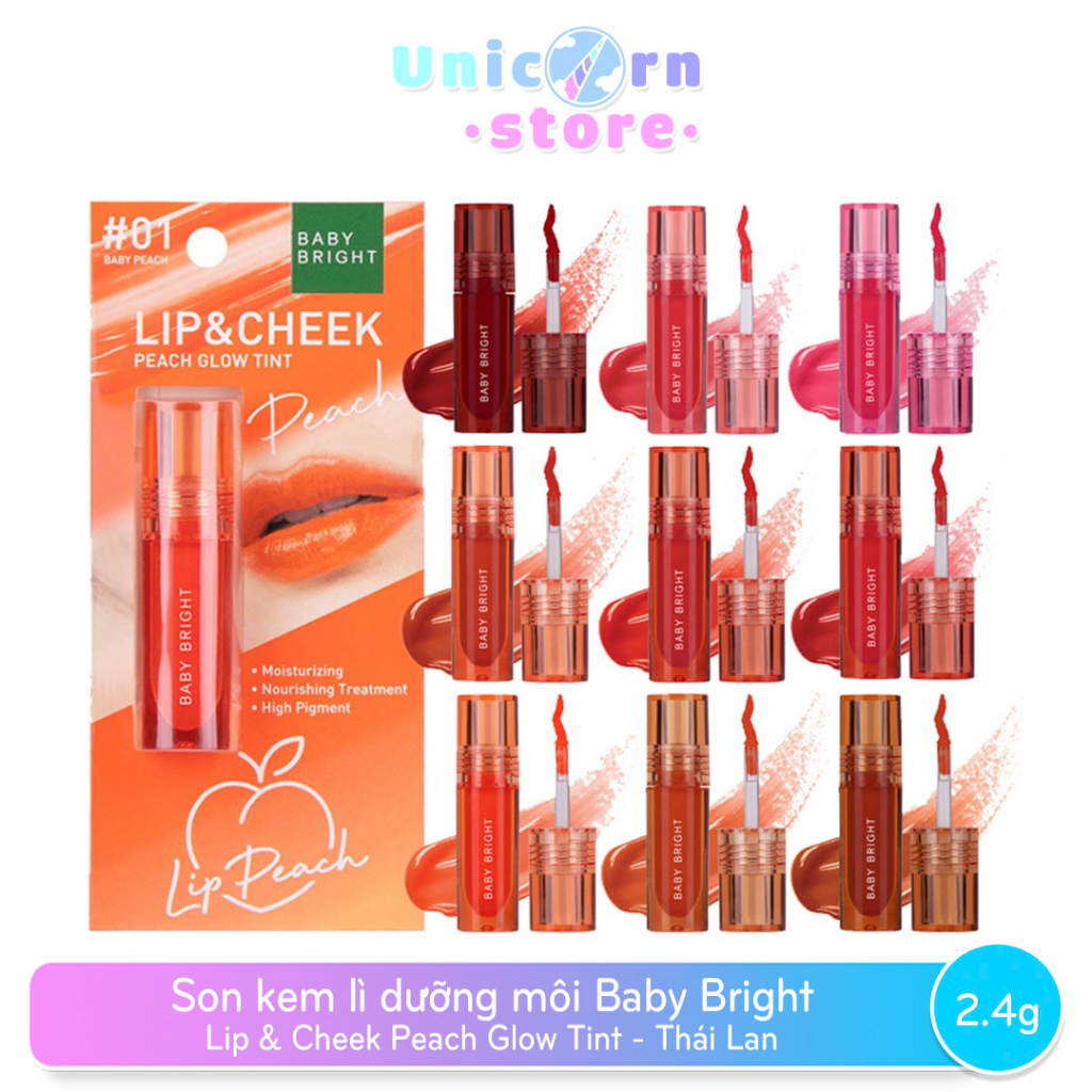 Son Kem Lì Dưỡng Môi Baby Bright Lip & Cheek Peach Glow Tint 2.4g