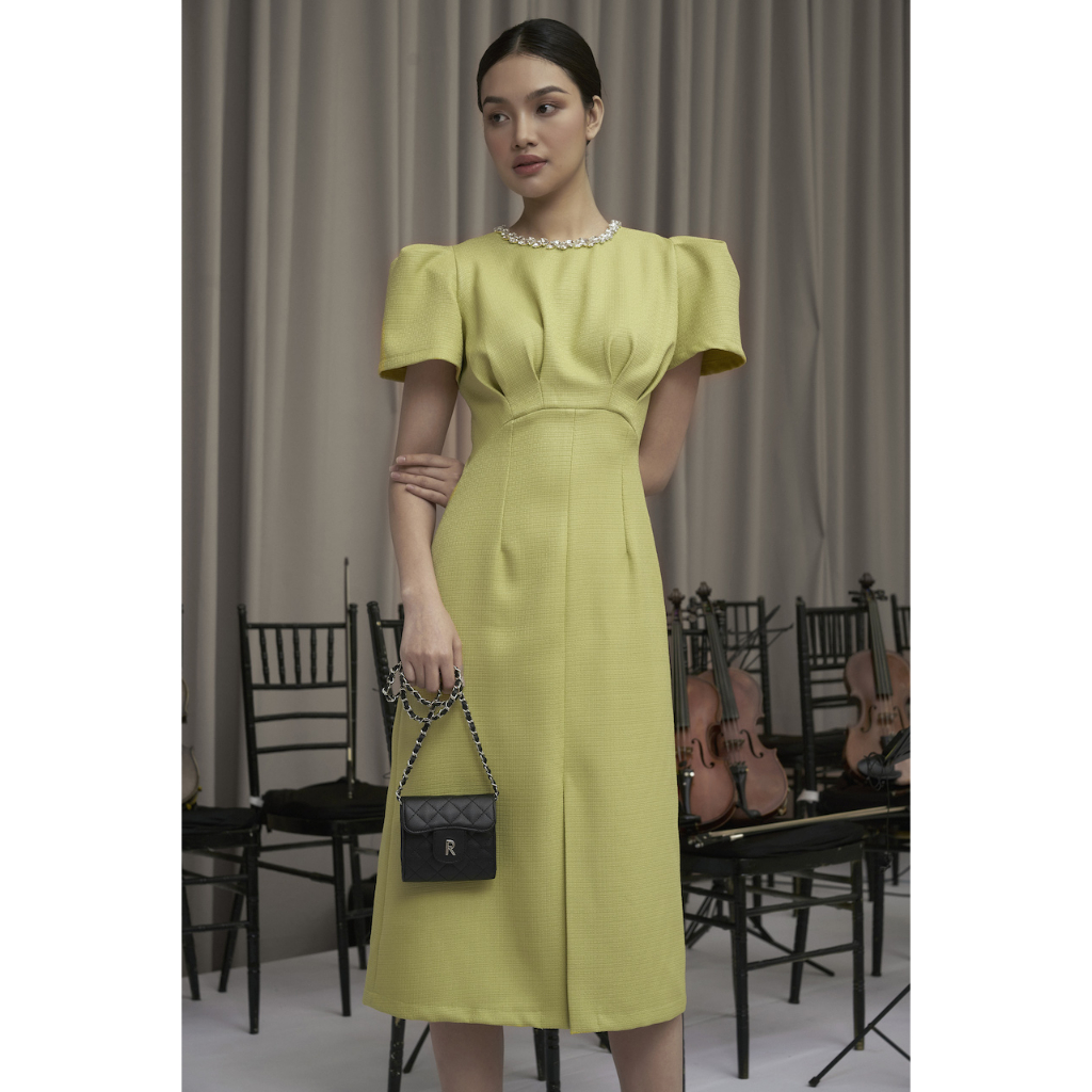 RẬP – Đầm Cổ Tròn Đính Đá Tay Nhún Thân Trước Xẻ – FRESH 01