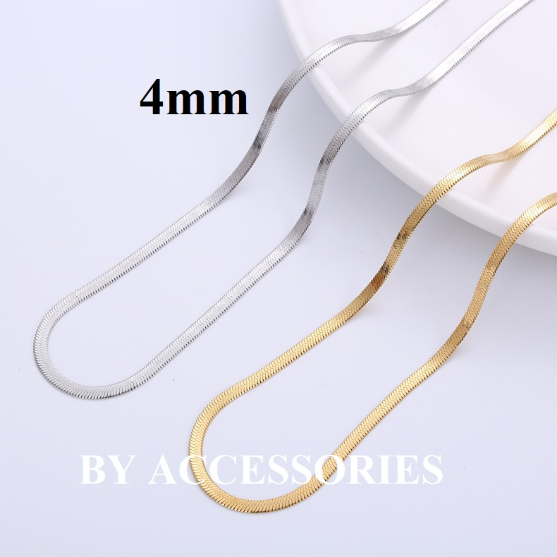 Dây chuyền nam thép titan không gỉ trơn kiểu mì dẹp xương rắn bản to 5.6mm bóng sáng không gỉ C26