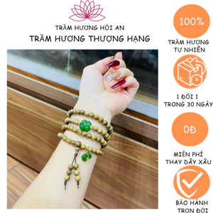 Vòng tay bằng trầm hương tốc lào 6ly 108 hạt mix charm đá xanh -nam nữ,thanh lịch bình an may mắn.