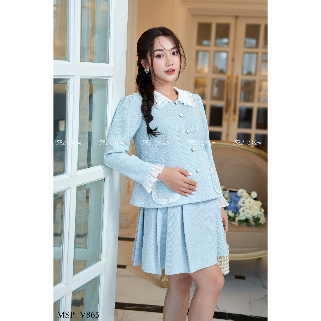 Áo khoác bầu kèm chân váy thiết kế Set dạ V865 B2MUM