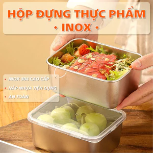 Combo 5 Hộp đựng thực phẩm inox nắp nhựa, Đựng thực phẩm để tủ lạnh bảo quản đồ ăn tiện lợi