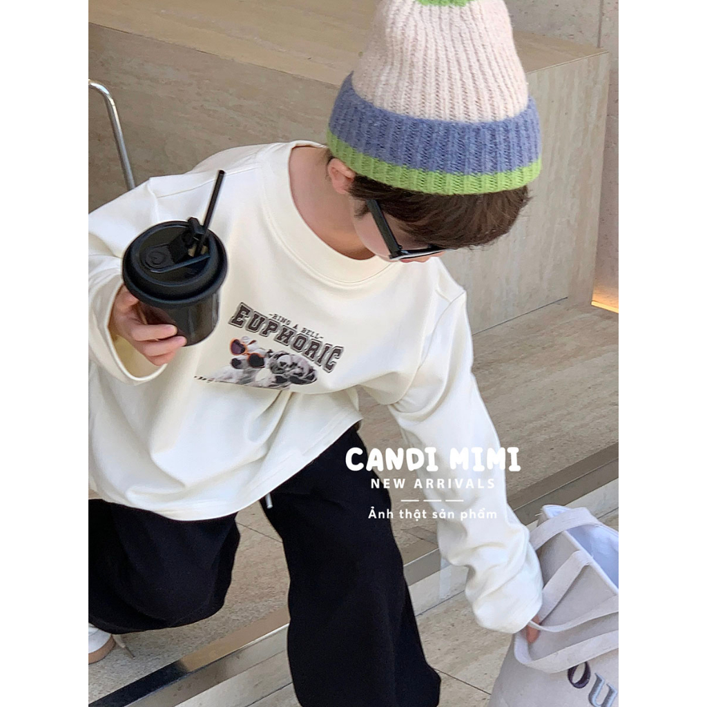 CANDIMIMI Áo nỉ cổ tròn in hình cá tính unisex cho bé trai, bé gái - Hoodie thời trang trẻ em