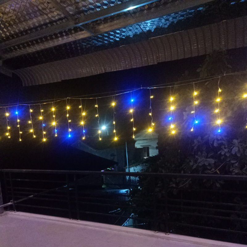Đèn Led rủ mành rèm 12m 48 sợi 240 bóng vàng pha xanh, dài 60cm mỗi sợi ...