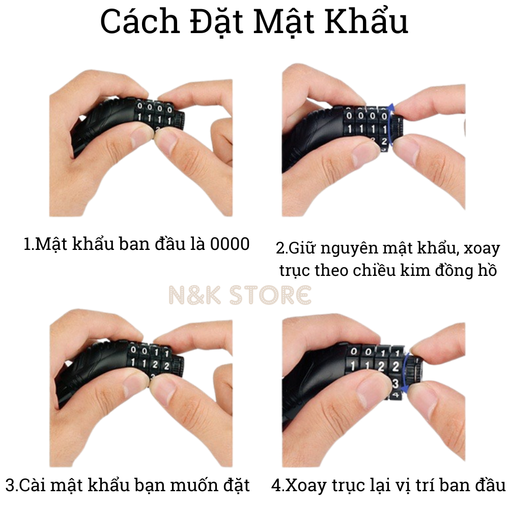 Khóa dây 5 số, dây khóa chống cắt xe máy xe đạp, khóa xe khóa cửa bền chắc