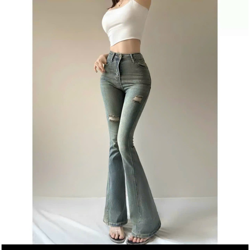 Quần dài jeans ống loe màu bạc rách hotrend 2023 | Shopee Việt Nam