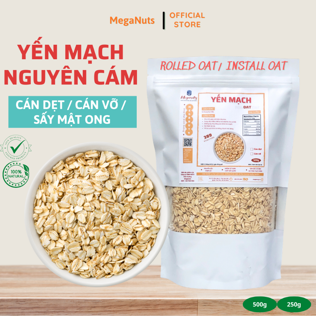 Yến Mạch Úc Cán Dẹt, Cán Vỡ Nguyên Cám 500g
