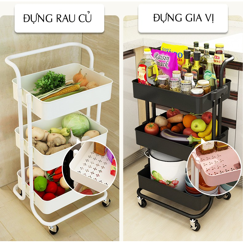 Xe Đẩy Spa 3 Tầng Đa Năng - Kệ để đồ bỉm sữa-kệ phòng tắm có bánh xe đẩy chuyên dụng (XDT)