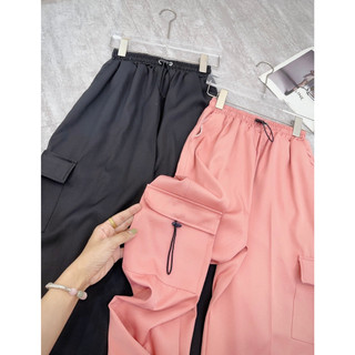 Quần Nữ Thụng Túi Hộp Ống Rộng Dây Rút Gấu Quần Kaki Chéo Hàn Dáng Dài Freesize