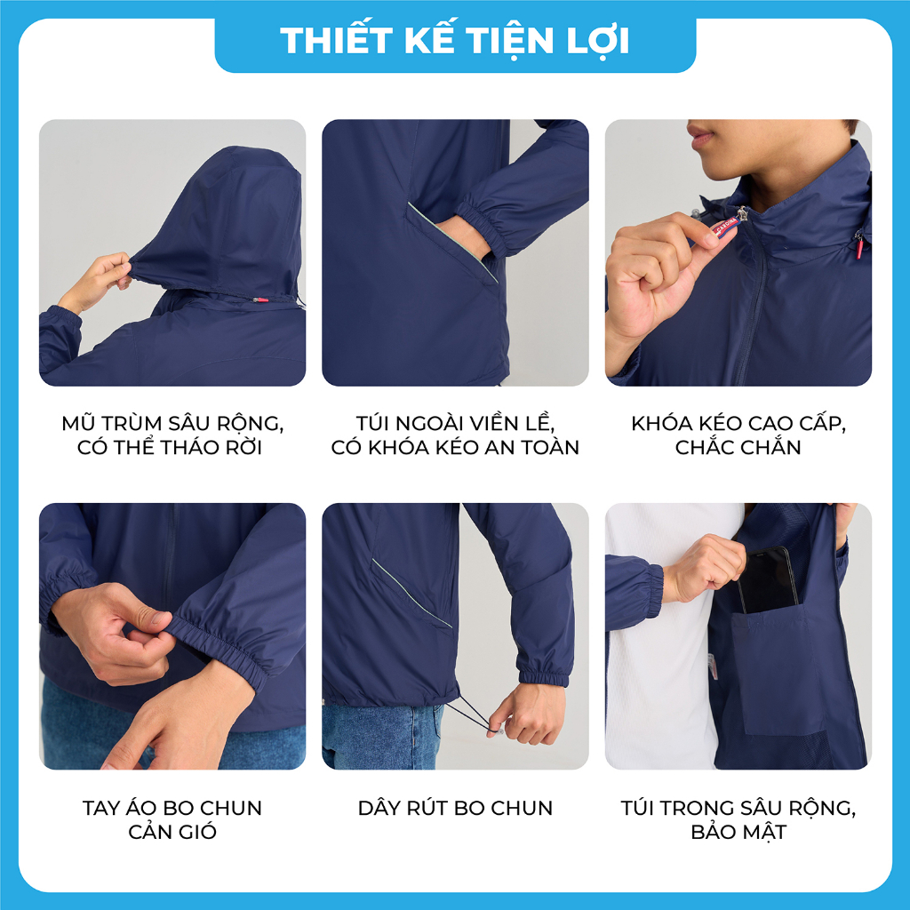 Ảnh Áo Gió Nam 𝐂𝐀𝐑𝐃𝐈𝐍𝐀 2 Lớp Chất Vải Gió Cao Cấp Chống Thấm Nước Cản Gió Trẻ Trung 3GNM01 2