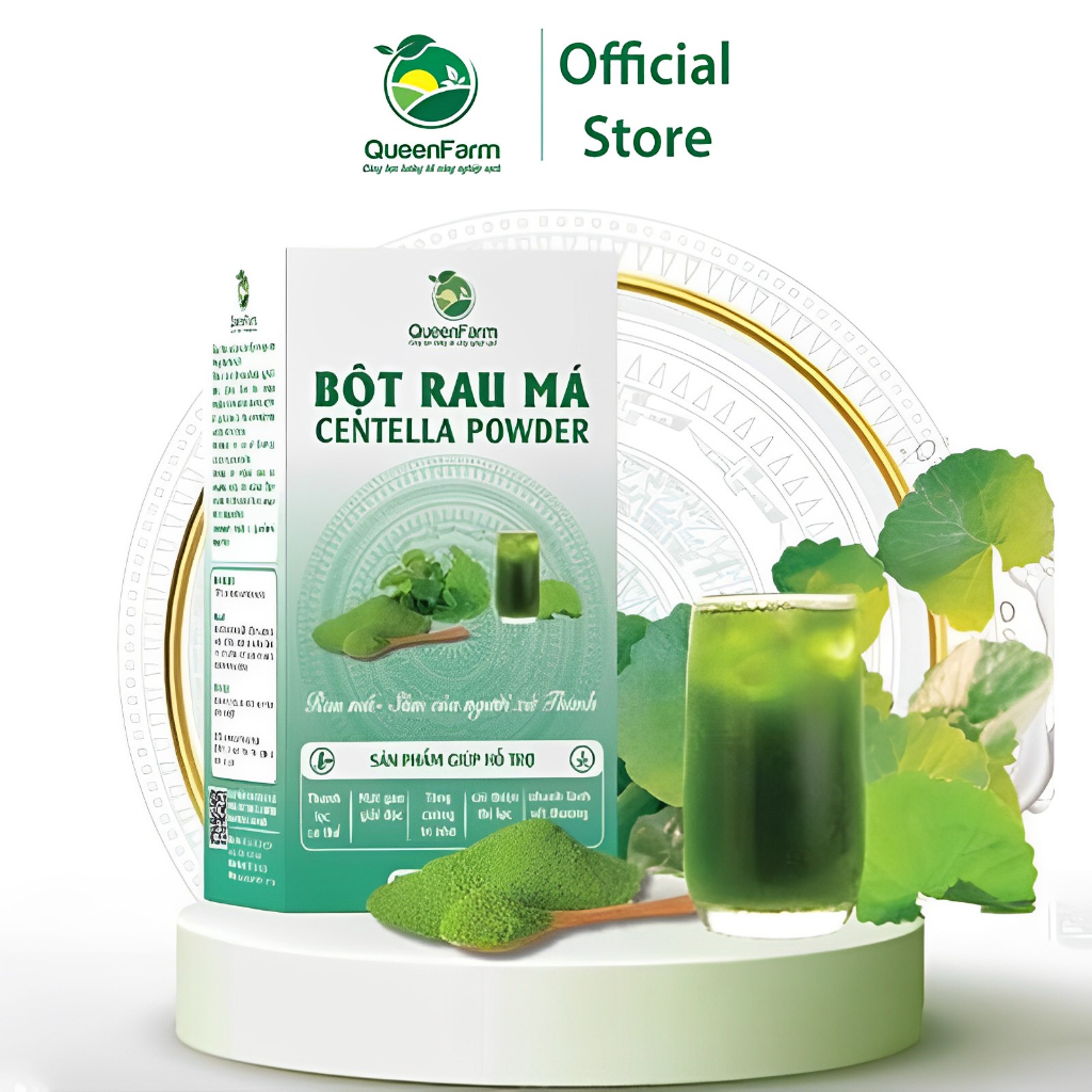 Bột rau má QueenFarm hữu cơ Bột Sấy lạnh nguyên chất 100g (20 gói x 5g ...