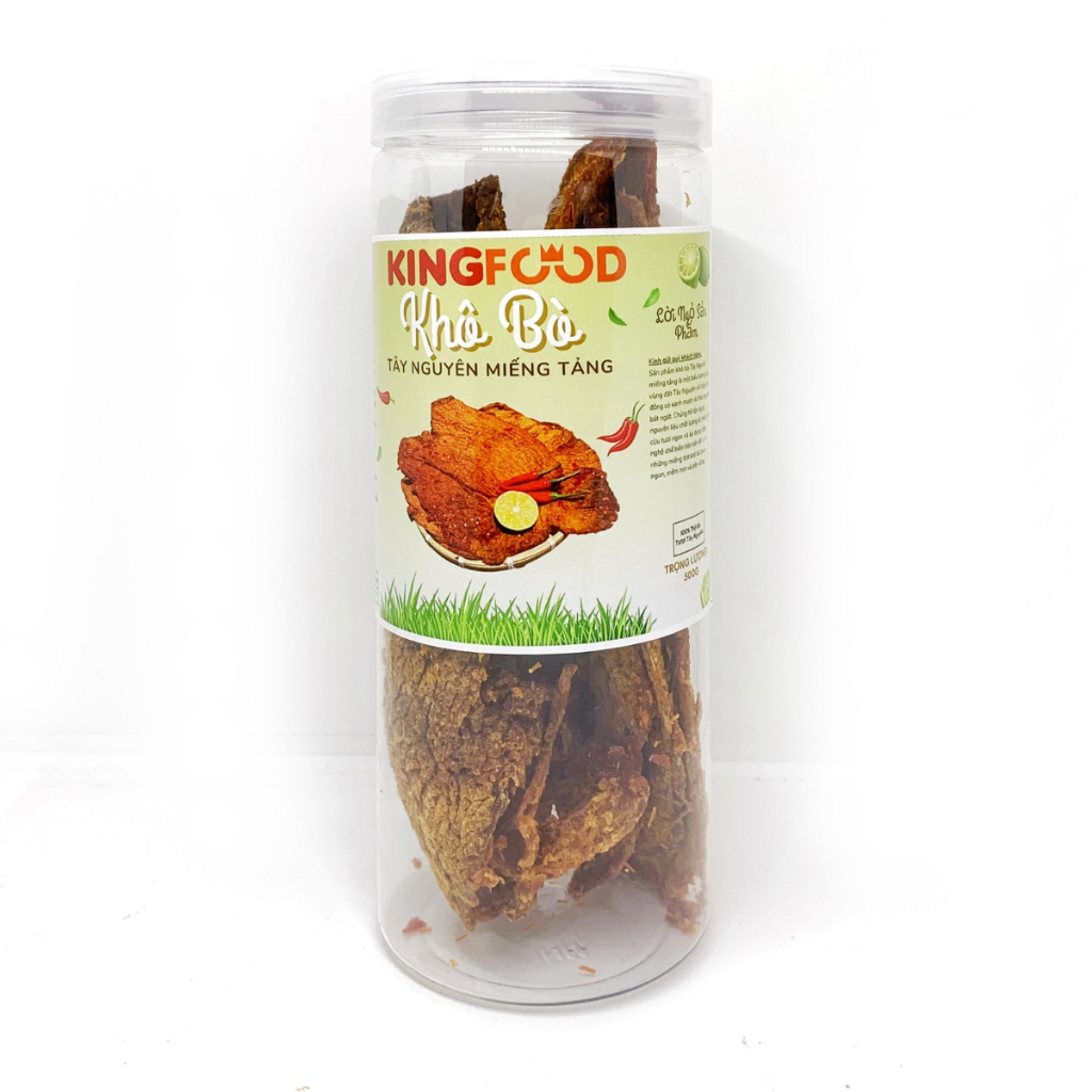 Khô Bò Miếng Tảng Tây Nguyên Hũ 500G Xuất Khẩu 100% Thịt Bò Tươi KingFood