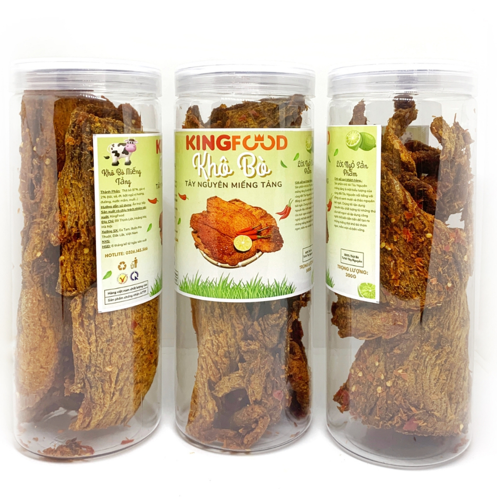 Khô Bò Miếng Tảng Tây Nguyên Hũ 500G Xuất Khẩu 100% Thịt Bò Tươi KingFood
