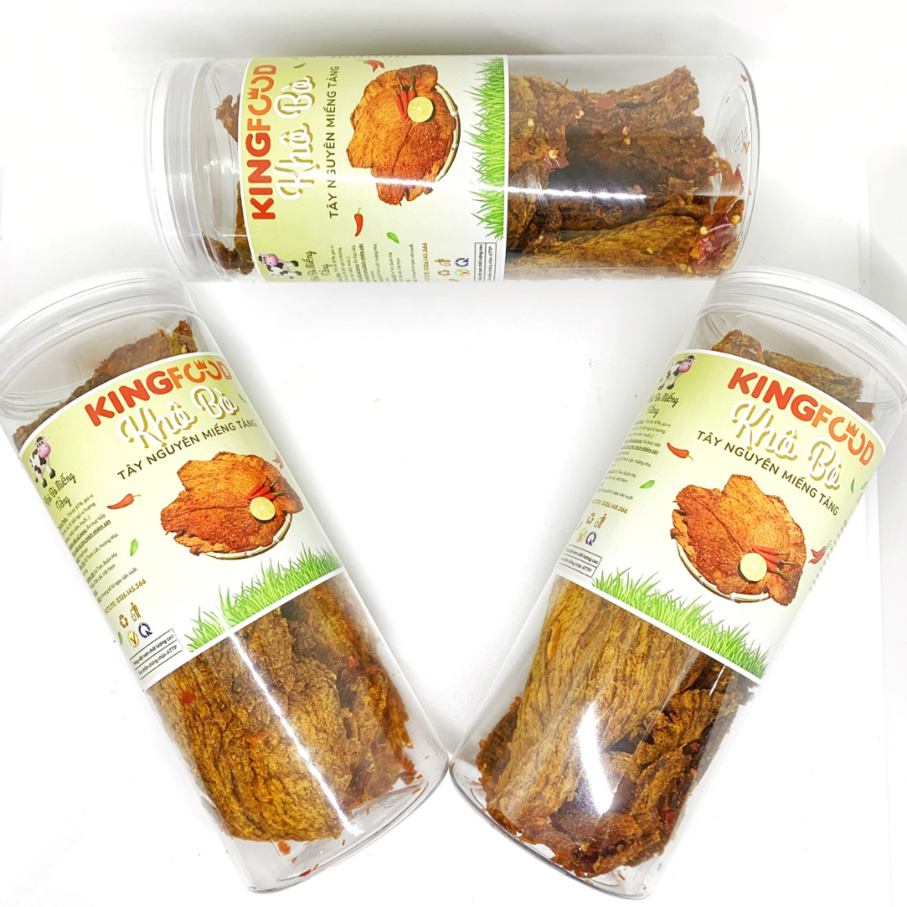 Khô Bò Miếng Tảng Tây Nguyên Hũ 500G Xuất Khẩu 100% Thịt Bò Tươi KingFood